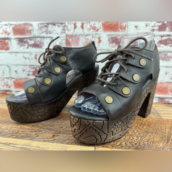 Free People FARRAH Dark Brown Leather / Wood Platform Heels, Women's Size 38 - Picture 12 of 12